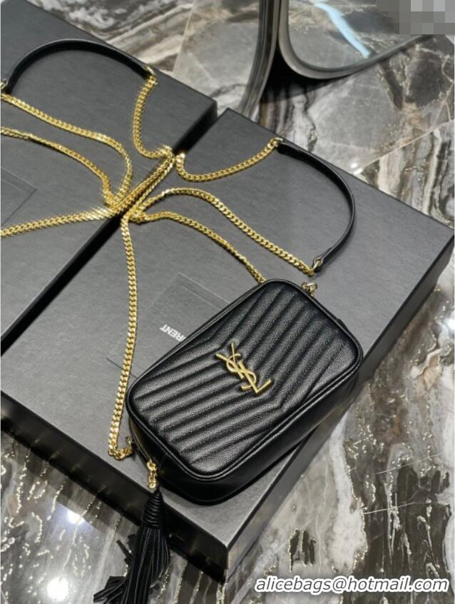 Best Price Saint Laurent Lou Mini Camera Bag with Tassel in Matelasse Grained Leather 585040 Black/Gold 2025