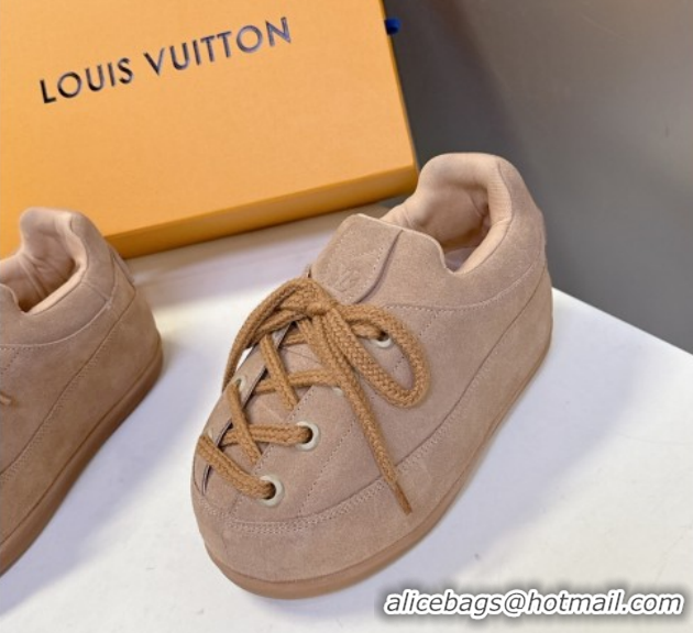 Lowest Cost Louis Vuitton LV Yeti Lace Up Platform Shoe in Suede 1AIJDZ Beige 1022063