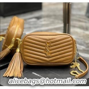 Best Price Saint Laurent Lou Mini Camera Bag with Tassel in Matelasse Grained Leather 585040 Brown 2025
