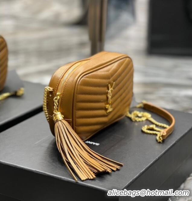 Best Price Saint Laurent Lou Mini Camera Bag with Tassel in Matelasse Grained Leather 585040 Brown 2025