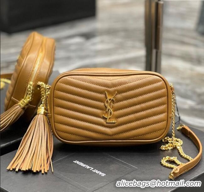 Best Price Saint Laurent Lou Mini Camera Bag with Tassel in Matelasse Grained Leather 585040 Brown 2025