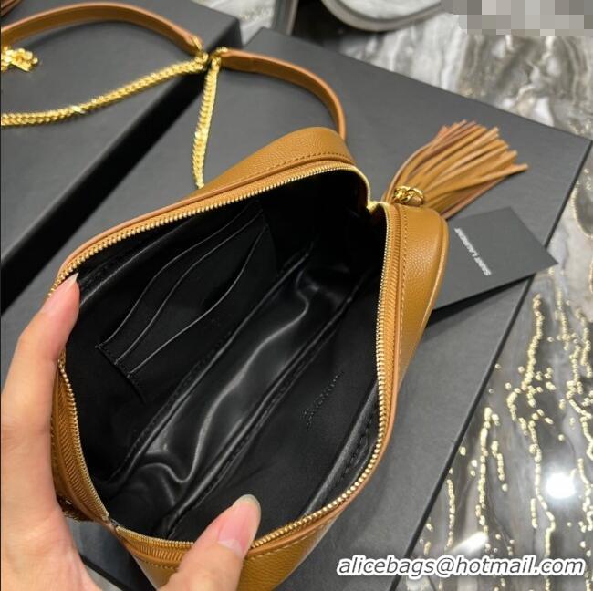 Best Price Saint Laurent Lou Mini Camera Bag with Tassel in Matelasse Grained Leather 585040 Brown 2025