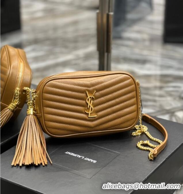 Best Price Saint Laurent Lou Mini Camera Bag with Tassel in Matelasse Grained Leather 585040 Brown 2025