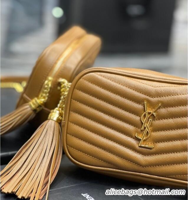 Best Price Saint Laurent Lou Mini Camera Bag with Tassel in Matelasse Grained Leather 585040 Brown 2025