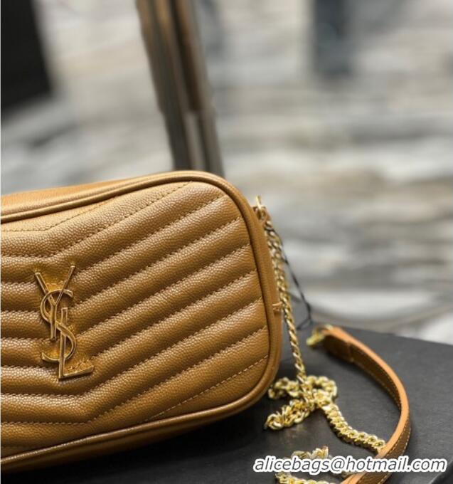 Best Price Saint Laurent Lou Mini Camera Bag with Tassel in Matelasse Grained Leather 585040 Brown 2025