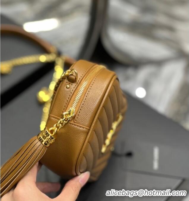 Best Price Saint Laurent Lou Mini Camera Bag with Tassel in Matelasse Grained Leather 585040 Brown 2025