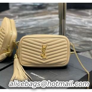 Top Grade Saint Laurent Lou Mini Camera Bag with Tassel in Matelasse Grained Leather 585040 Apricot 2025