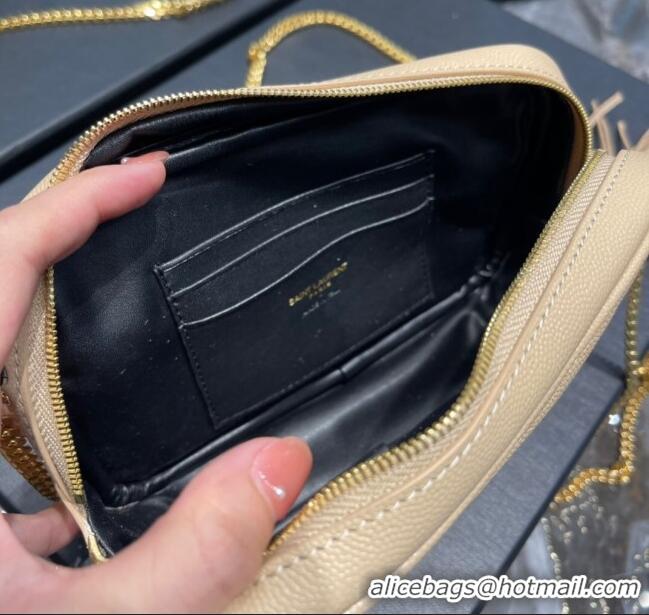 Top Grade Saint Laurent Lou Mini Camera Bag with Tassel in Matelasse Grained Leather 585040 Apricot 2025