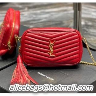 Best Quality Saint Laurent Lou Mini Camera Bag with Tassel in Matelasse Grained Leather 585040 Red 2025