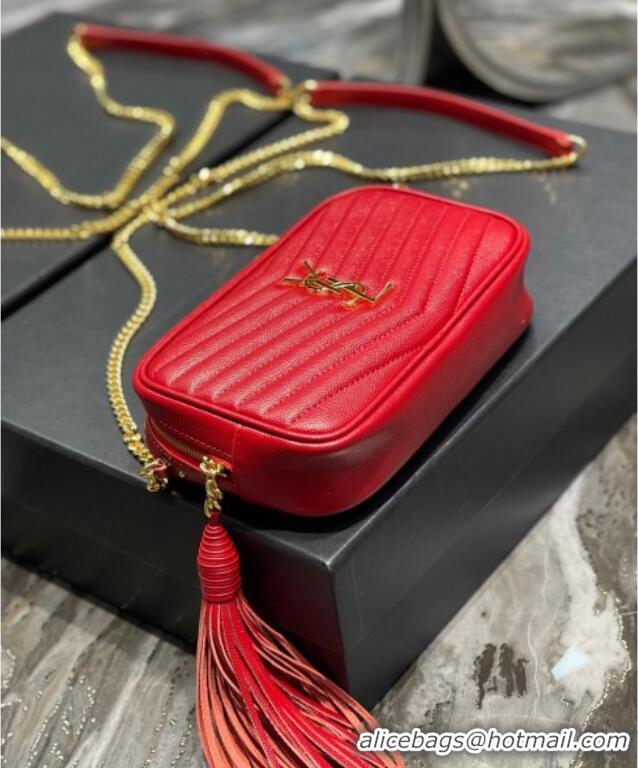 Best Quality Saint Laurent Lou Mini Camera Bag with Tassel in Matelasse Grained Leather 585040 Red 2025