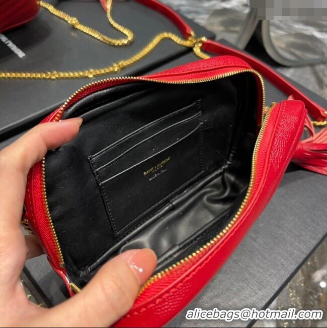 Best Quality Saint Laurent Lou Mini Camera Bag with Tassel in Matelasse Grained Leather 585040 Red 2025