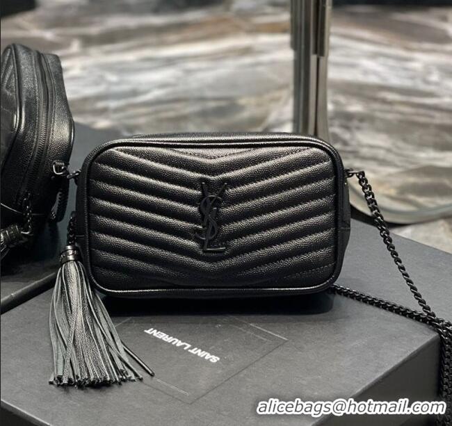 Best Product Saint Laurent Lou Mini Camera Bag with Tassel in Matelasse Grained Leather 585040 All Black 2025