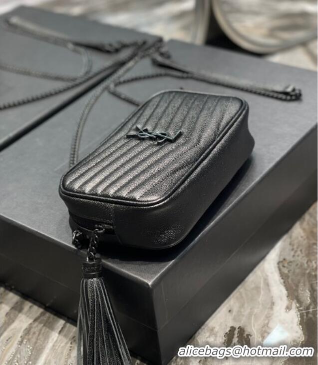Best Product Saint Laurent Lou Mini Camera Bag with Tassel in Matelasse Grained Leather 585040 All Black 2025