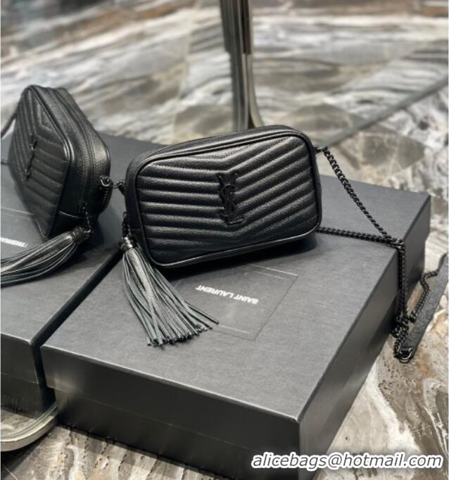 Best Product Saint Laurent Lou Mini Camera Bag with Tassel in Matelasse Grained Leather 585040 All Black 2025