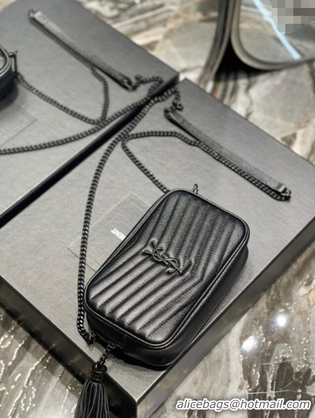 Best Product Saint Laurent Lou Mini Camera Bag with Tassel in Matelasse Grained Leather 585040 All Black 2025
