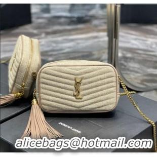 Well Crafted Saint Laurent Lou Mini Camera Bag with Tassel in Matelasse Cotton Linen 585040 Beige 2025