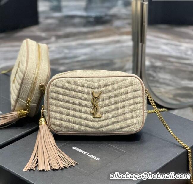 Well Crafted Saint Laurent Lou Mini Camera Bag with Tassel in Matelasse Cotton Linen 585040 Beige 2025