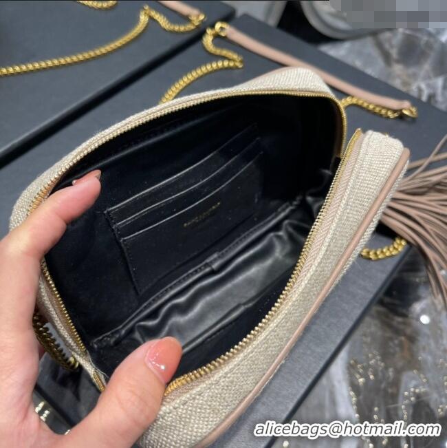 Well Crafted Saint Laurent Lou Mini Camera Bag with Tassel in Matelasse Cotton Linen 585040 Beige 2025