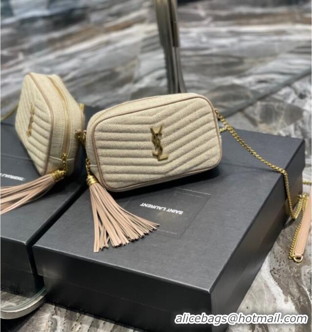Well Crafted Saint Laurent Lou Mini Camera Bag with Tassel in Matelasse Cotton Linen 585040 Beige 2025
