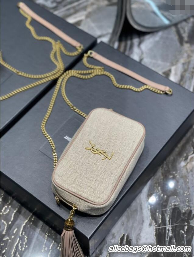 Well Crafted Saint Laurent Lou Mini Camera Bag with Tassel in Matelasse Cotton Linen 585040 Beige 2025