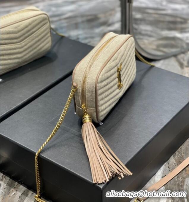 Well Crafted Saint Laurent Lou Mini Camera Bag with Tassel in Matelasse Cotton Linen 585040 Beige 2025
