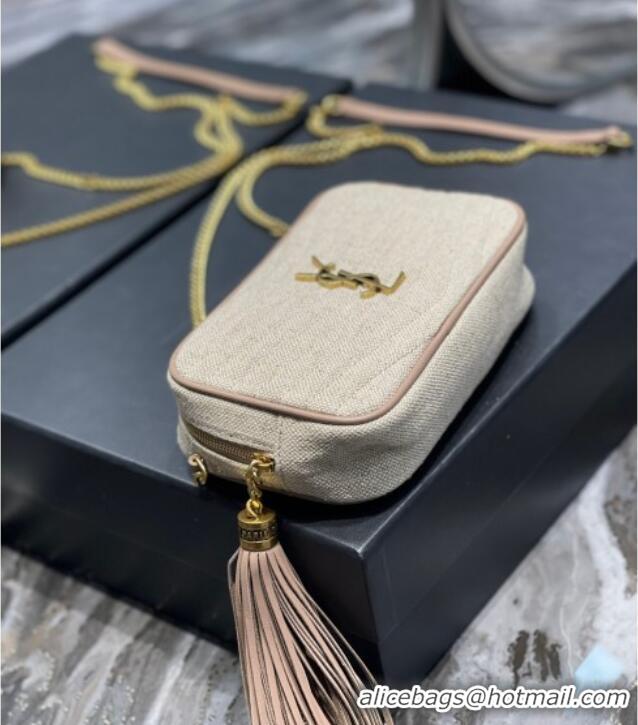 Well Crafted Saint Laurent Lou Mini Camera Bag with Tassel in Matelasse Cotton Linen 585040 Beige 2025