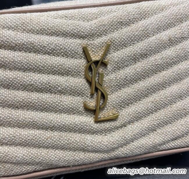 Well Crafted Saint Laurent Lou Mini Camera Bag with Tassel in Matelasse Cotton Linen 585040 Beige 2025
