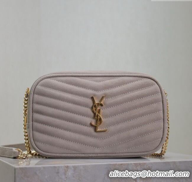 Good Product Saint Laurent Lou Mini Chain Camera Bag in Matelasse Suede 585040 Grey 2025