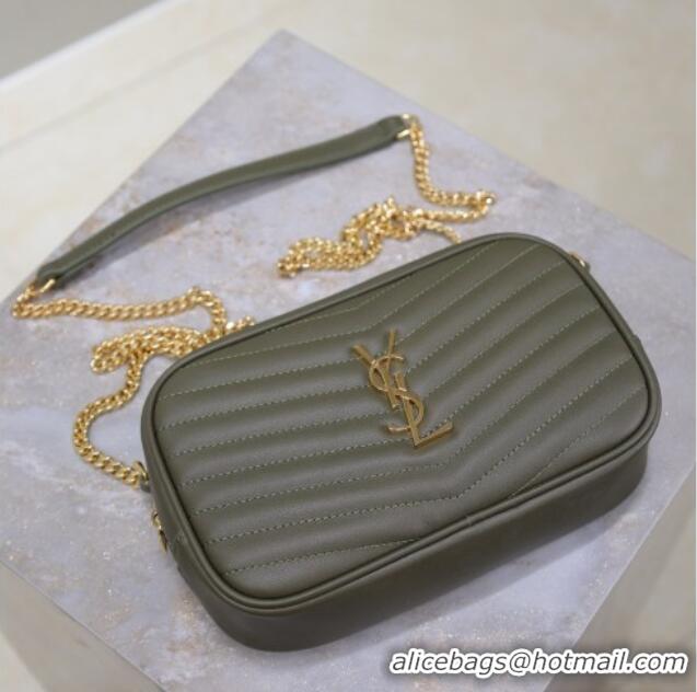 Unique Style Saint Laurent Lou Mini Chain Camera Bag in Matelasse Leather 585040 Green 2025