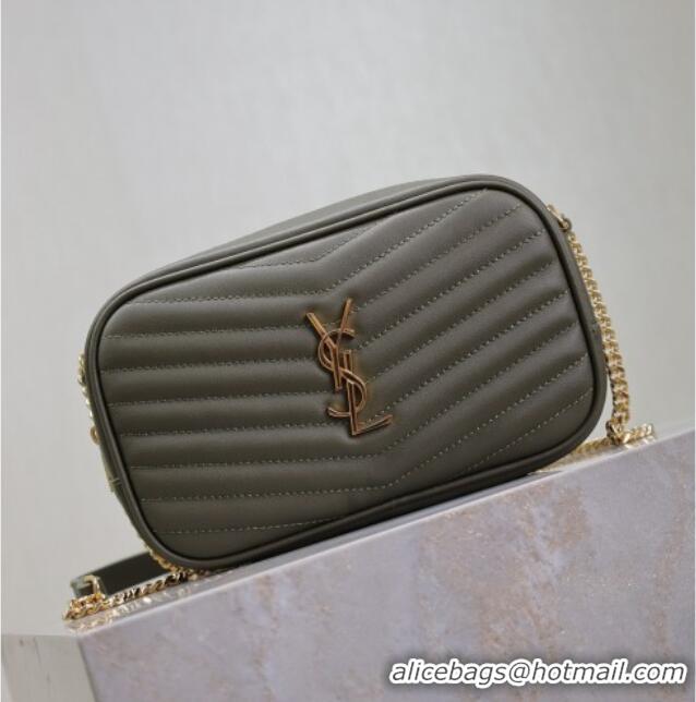 Unique Style Saint Laurent Lou Mini Chain Camera Bag in Matelasse Leather 585040 Green 2025