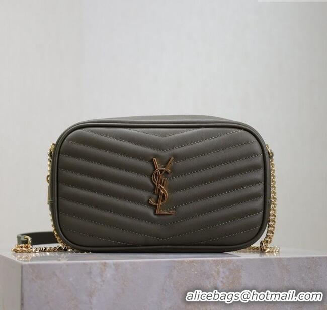 Unique Style Saint Laurent Lou Mini Chain Camera Bag in Matelasse Leather 585040 Green 2025