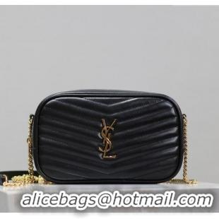 Top Grade Saint Laurent Lou Mini Chain Camera Bag in Matelasse Leather 585040 Black/Gold 2025