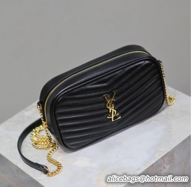 Top Grade Saint Laurent Lou Mini Chain Camera Bag in Matelasse Leather 585040 Black/Gold 2025