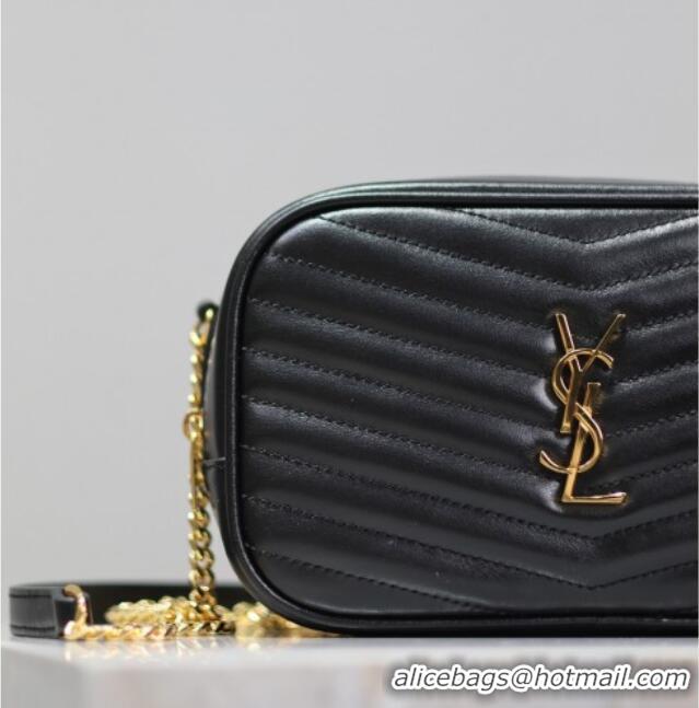Top Grade Saint Laurent Lou Mini Chain Camera Bag in Matelasse Leather 585040 Black/Gold 2025