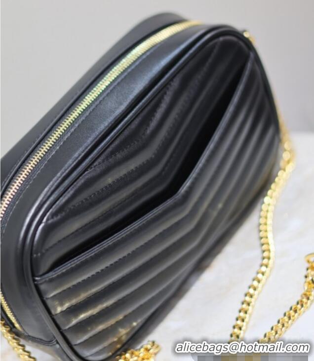 Top Grade Saint Laurent Lou Mini Chain Camera Bag in Matelasse Leather 585040 Black/Gold 2025