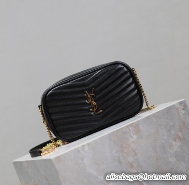 Top Grade Saint Laurent Lou Mini Chain Camera Bag in Matelasse Leather 585040 Black/Gold 2025