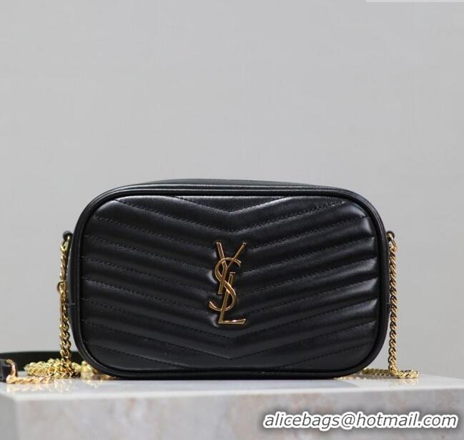 Top Grade Saint Laurent Lou Mini Chain Camera Bag in Matelasse Leather 585040 Black/Gold 2025