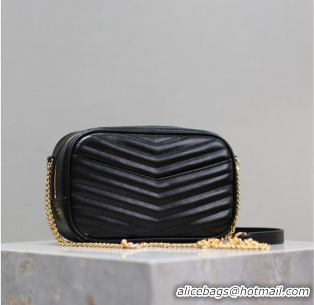 Top Grade Saint Laurent Lou Mini Chain Camera Bag in Matelasse Leather 585040 Black/Gold 2025