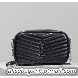 Promotional Saint Laurent Lou Mini Chain Camera Bag in Matelasse Leather 585040 Black/Silver 2025