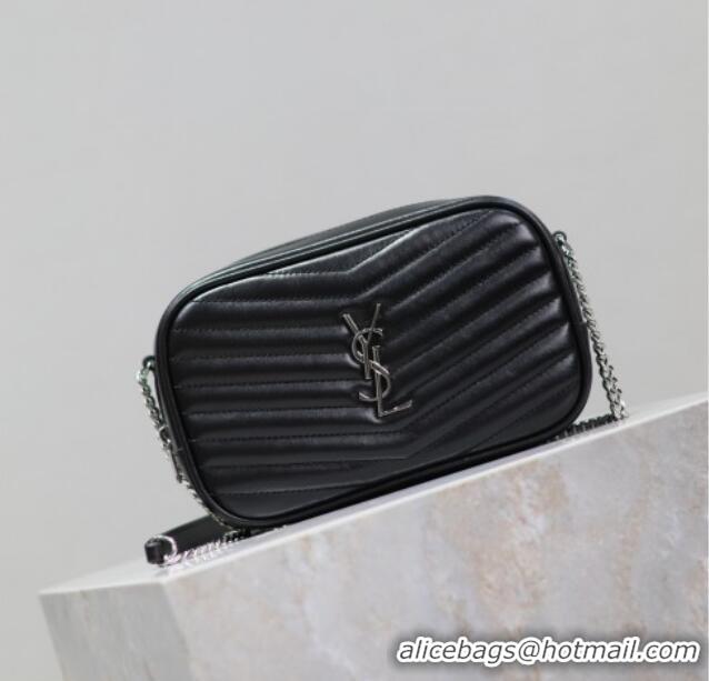 Promotional Saint Laurent Lou Mini Chain Camera Bag in Matelasse Leather 585040 Black/Silver 2025