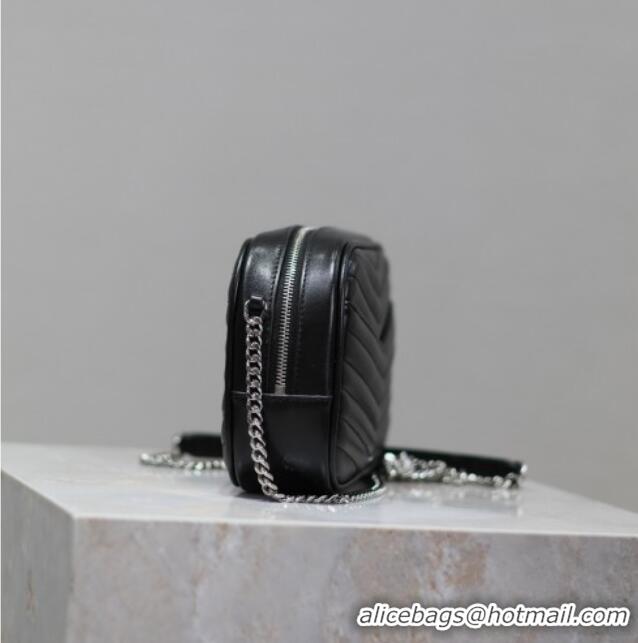 Promotional Saint Laurent Lou Mini Chain Camera Bag in Matelasse Leather 585040 Black/Silver 2025