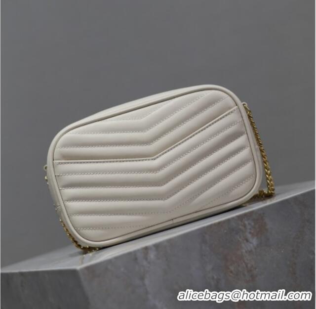Shop Fashion Saint Laurent Lou Mini Chain Camera Bag in Matelasse Leather 585040 White 2025