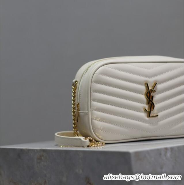 Shop Fashion Saint Laurent Lou Mini Chain Camera Bag in Matelasse Leather 585040 White 2025