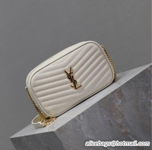 Shop Fashion Saint Laurent Lou Mini Chain Camera Bag in Matelasse Leather 585040 White 2025