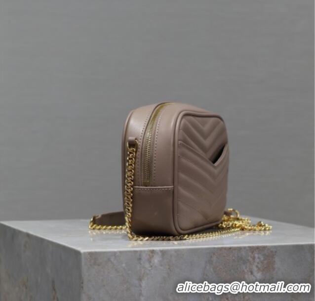 Top Grade Saint Laurent Lou Mini Chain Camera Bag in Matelasse Leather 585040 Nude Pink 2025