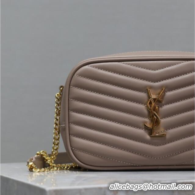 Top Grade Saint Laurent Lou Mini Chain Camera Bag in Matelasse Leather 585040 Nude Pink 2025