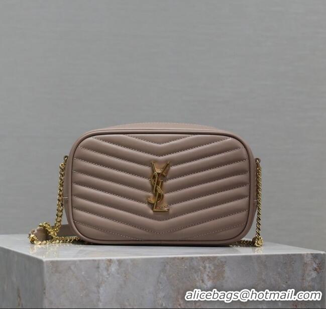 Top Grade Saint Laurent Lou Mini Chain Camera Bag in Matelasse Leather 585040 Nude Pink 2025