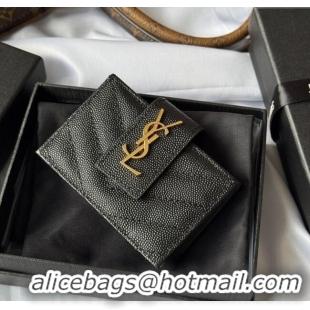 Big Discount Saint Laurent Grained Leather Card Holder Wallet 607907 Black/Gold 2025