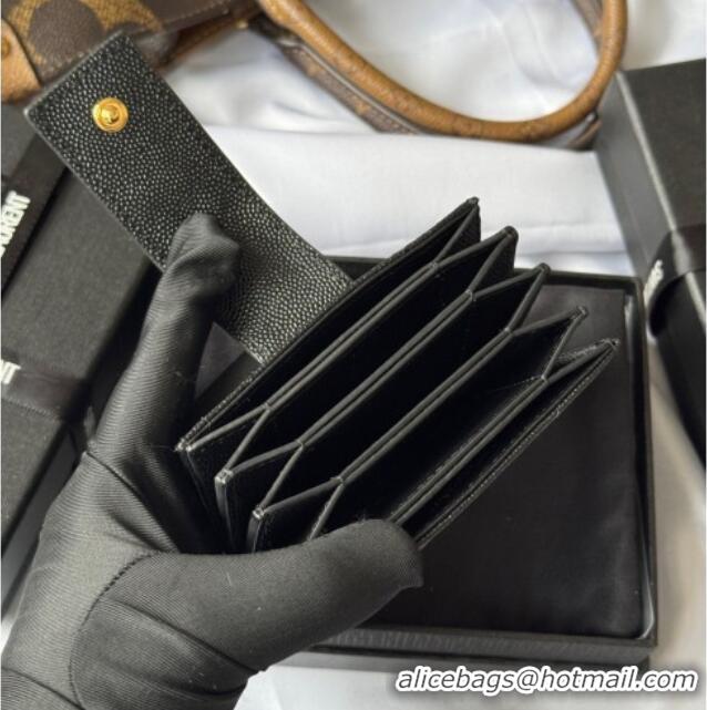 Big Discount Saint Laurent Grained Leather Card Holder Wallet 607907 Black/Gold 2025