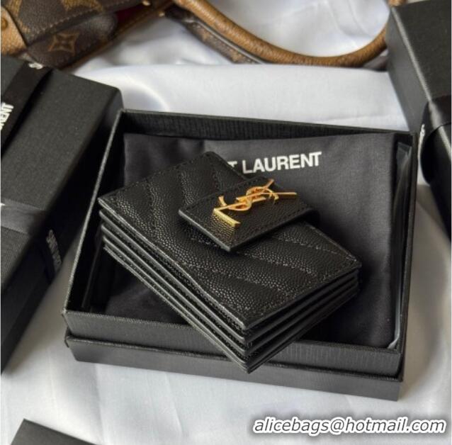 Big Discount Saint Laurent Grained Leather Card Holder Wallet 607907 Black/Gold 2025